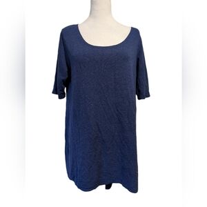 Bryn Walker Sz L Short Sleeved High Low Flared Scoop Neck Tunic Navy Blue